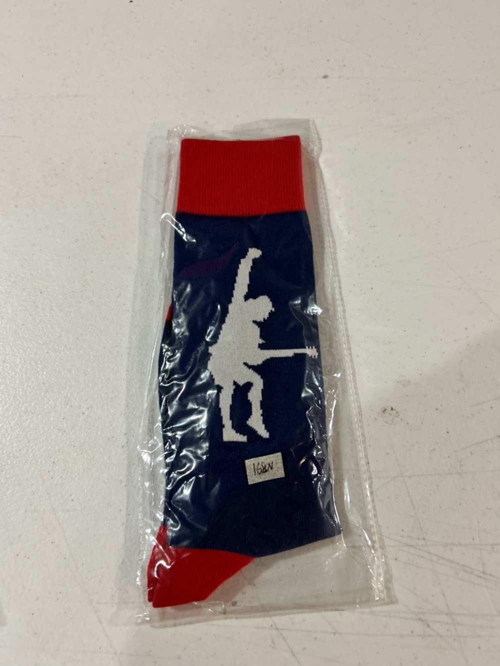 Men's Navy and Red Guitar Silhouette Crew Socks